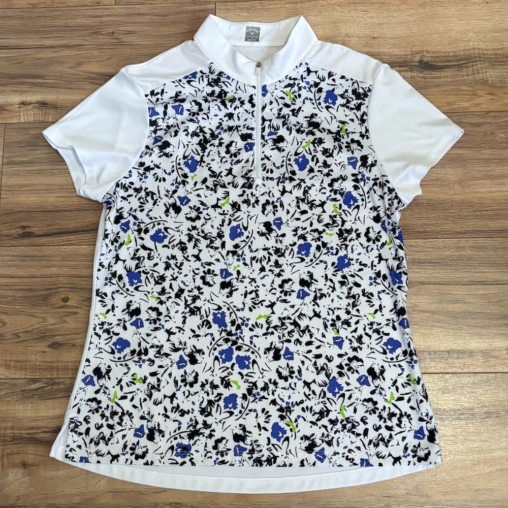Callaway Ladies Golf Quarter Zip Shirt Mesh Detail Floral Print Large